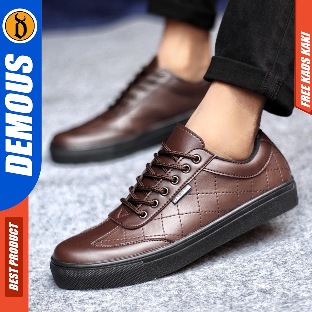 Sepatu Kasual Pria Sneakers Casual Kulit Pu Hitam Polos Kerja Demous Pedroo