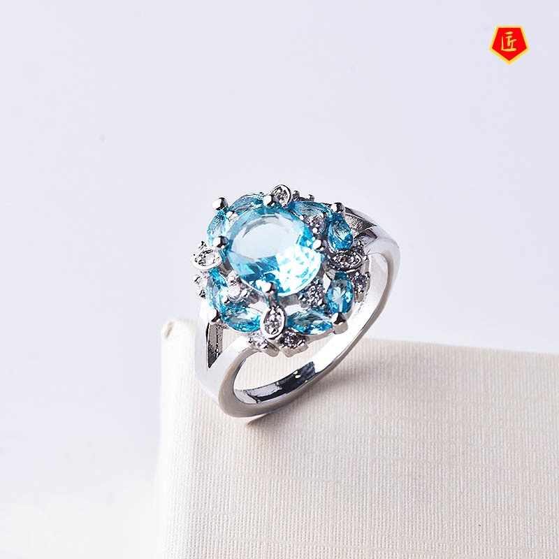 [Ready Stock]Female Gemstone Ring Silver Simple Personality Fashion