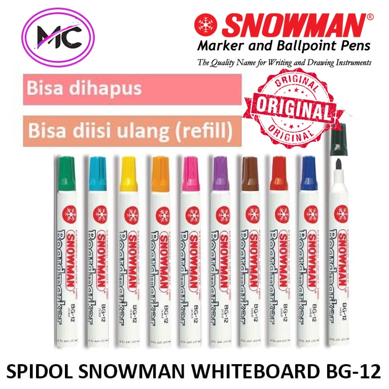 Spidol Whiteboard Snowman Non Permanen Spidol Papan Tulis Warna Hitam Biru Merah Hijau Asli Original Sepidol Non Permanent