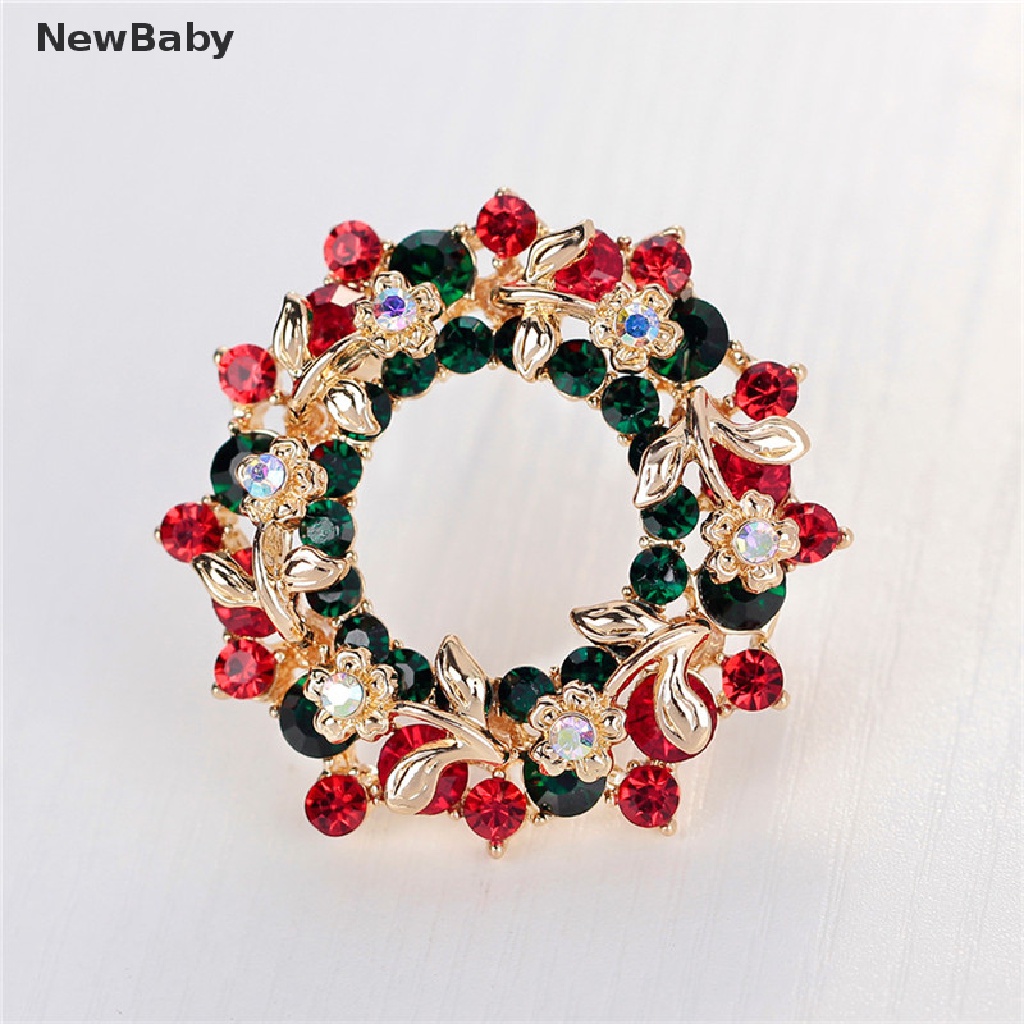 Newbaby Bros Pin Bentuk Garland Bulat Motif Natal Aksen Kristal Imitasi Untuk Wanita