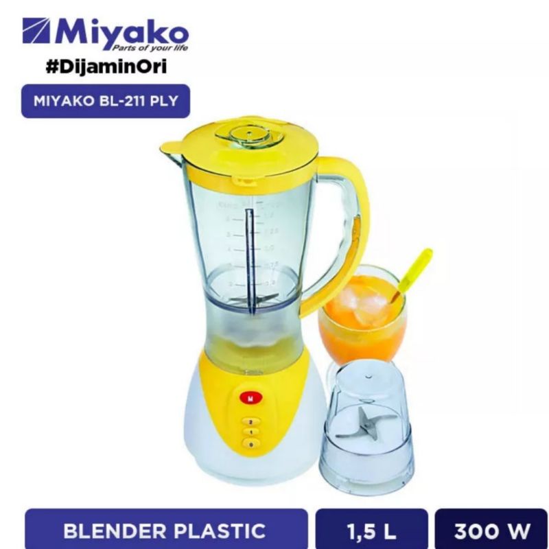 Miyako Blender Plastik BL-211 PLY Blender Jus Miyako BL211 PLY Blender 1.5 Liter 300 Watt Kuning Ori