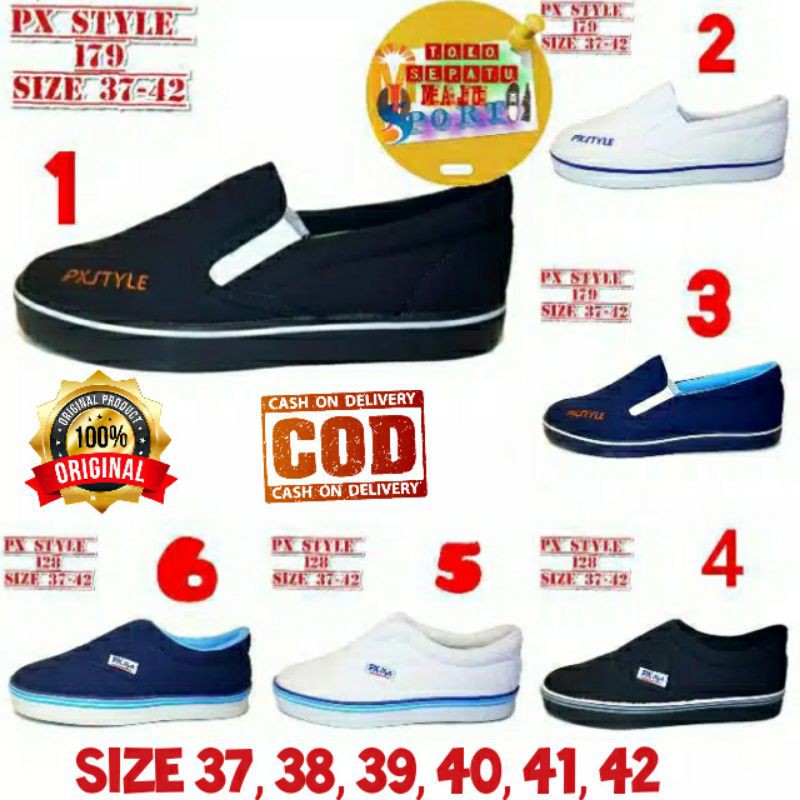 SEPATU ORIGINAL SLIP ON PX STYLE/CEWEK/KERJA/PABRIK/FARMASI/PX STYLE 179/PX STYLE 128