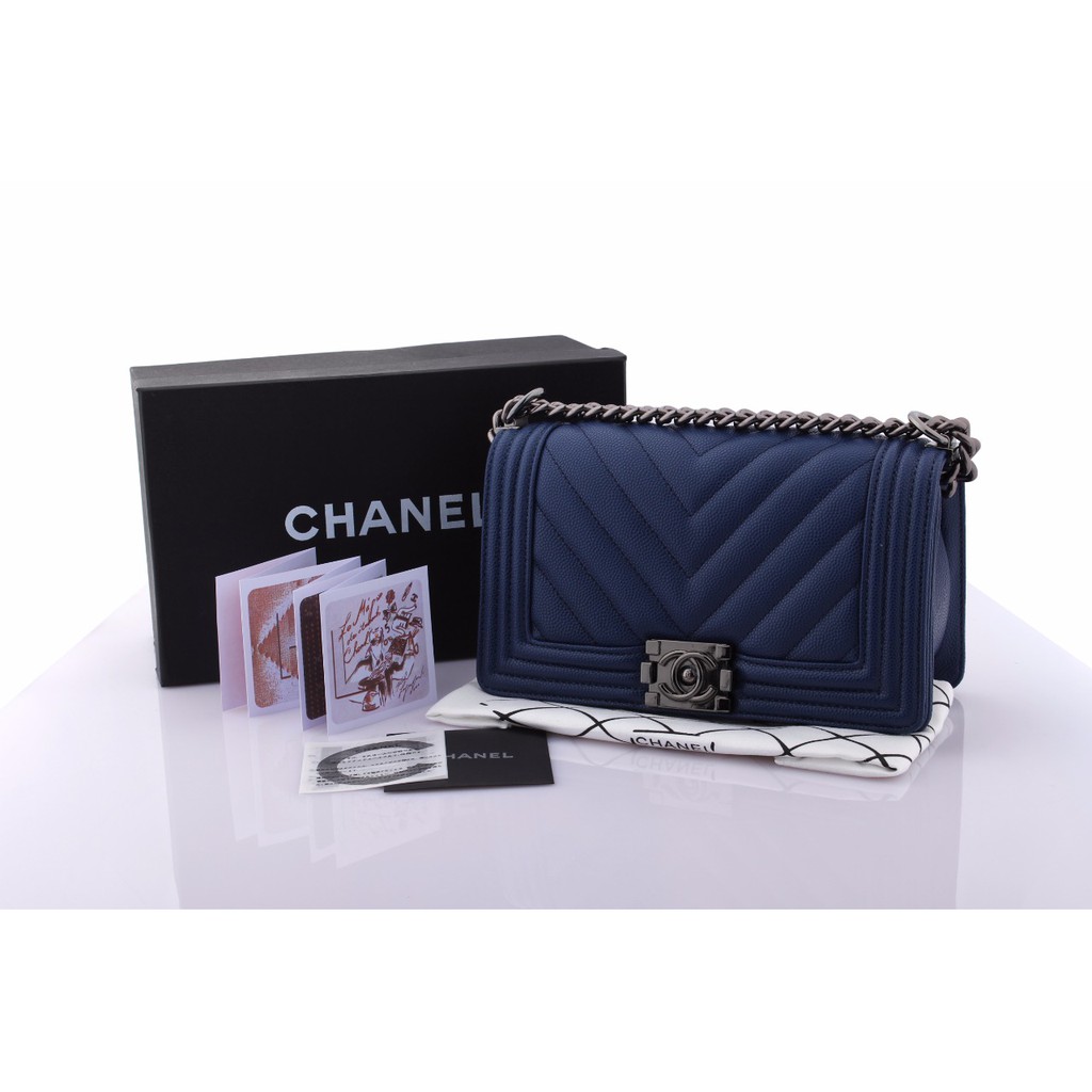 Chanel Boy Chevron Caviar with Box - SEMI PLATINUM 1:1 (Mirip PREMIUM) #9006-2 WS - VL