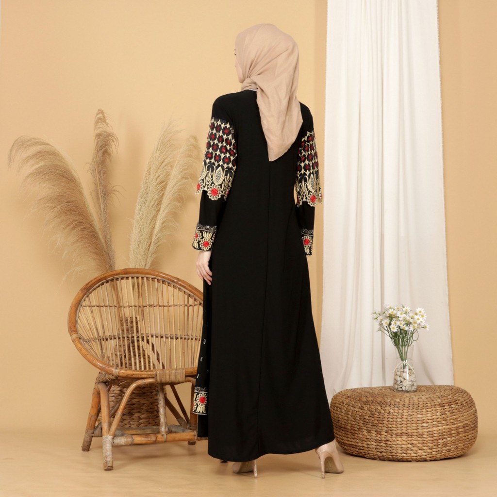 Abiyyuco TA9004 | Gamis Abaya Turkey Mewah Turki Busui Turkiy Hitam Elegan Turky Warna Terbaru Resleting Depan