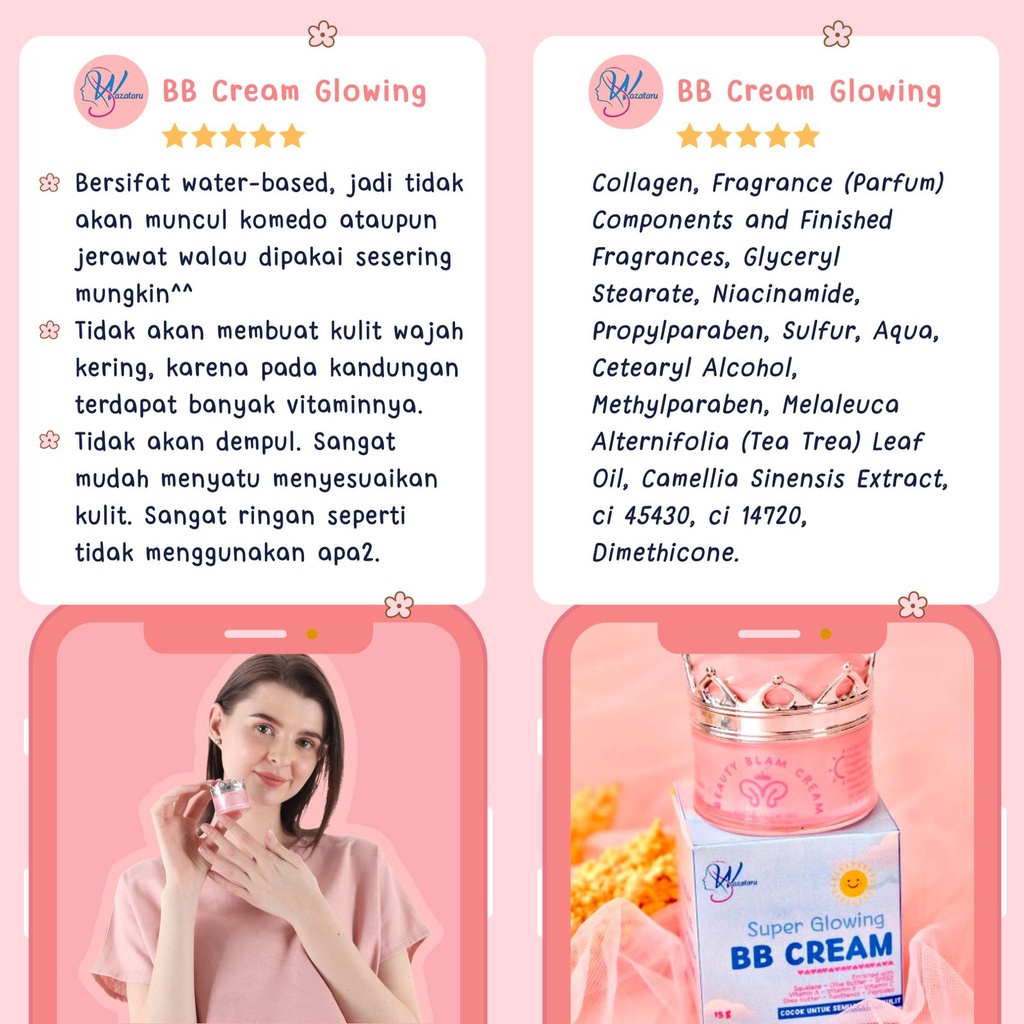 SUPER GLOWING BB CREAM - Bedak Glowing - BB Krim Glowing SPF 45 by WAZATARU