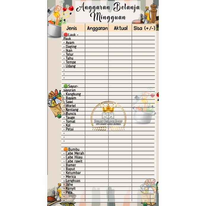 

Anggaran Belanja Mingguan | Kertas Binder A6