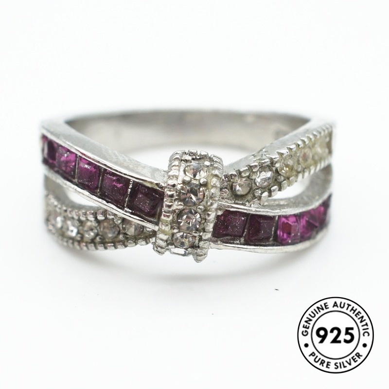 Cincin Sterling Silver 925 Dengan Batu Amethyst Elegan Untuk Wanita