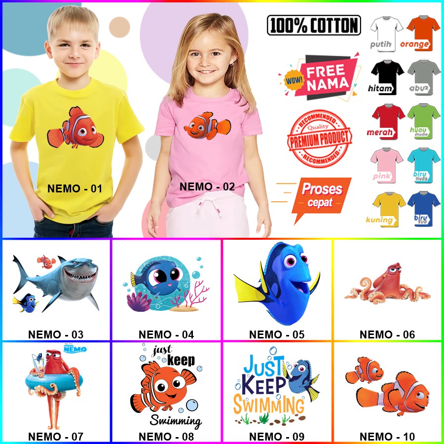 Baju Kaos ANAK DAN DEWASA NEMO COUPLE (FREE NAMA)