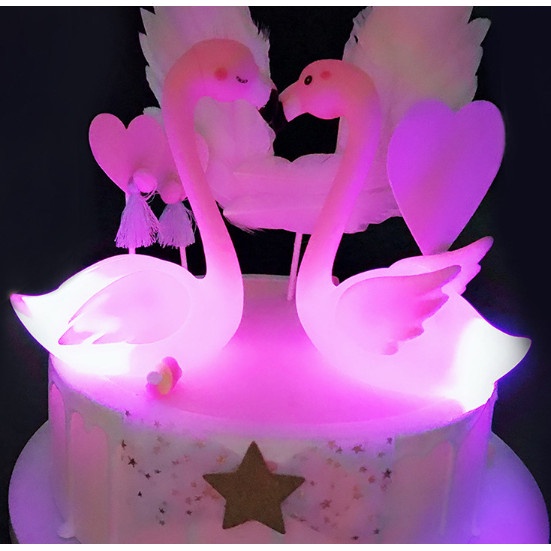 Mari topper kue pengantin flaminggo light led lampu ulang tahun Diskon