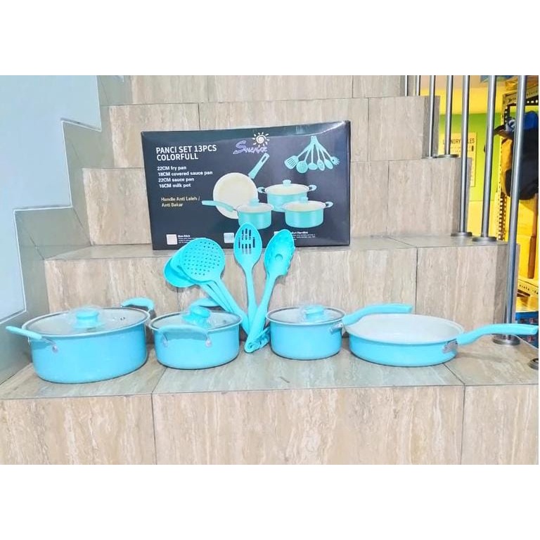 Panci+ Teflon 13pcs anti lengket cookware set Shenar Free Spatula