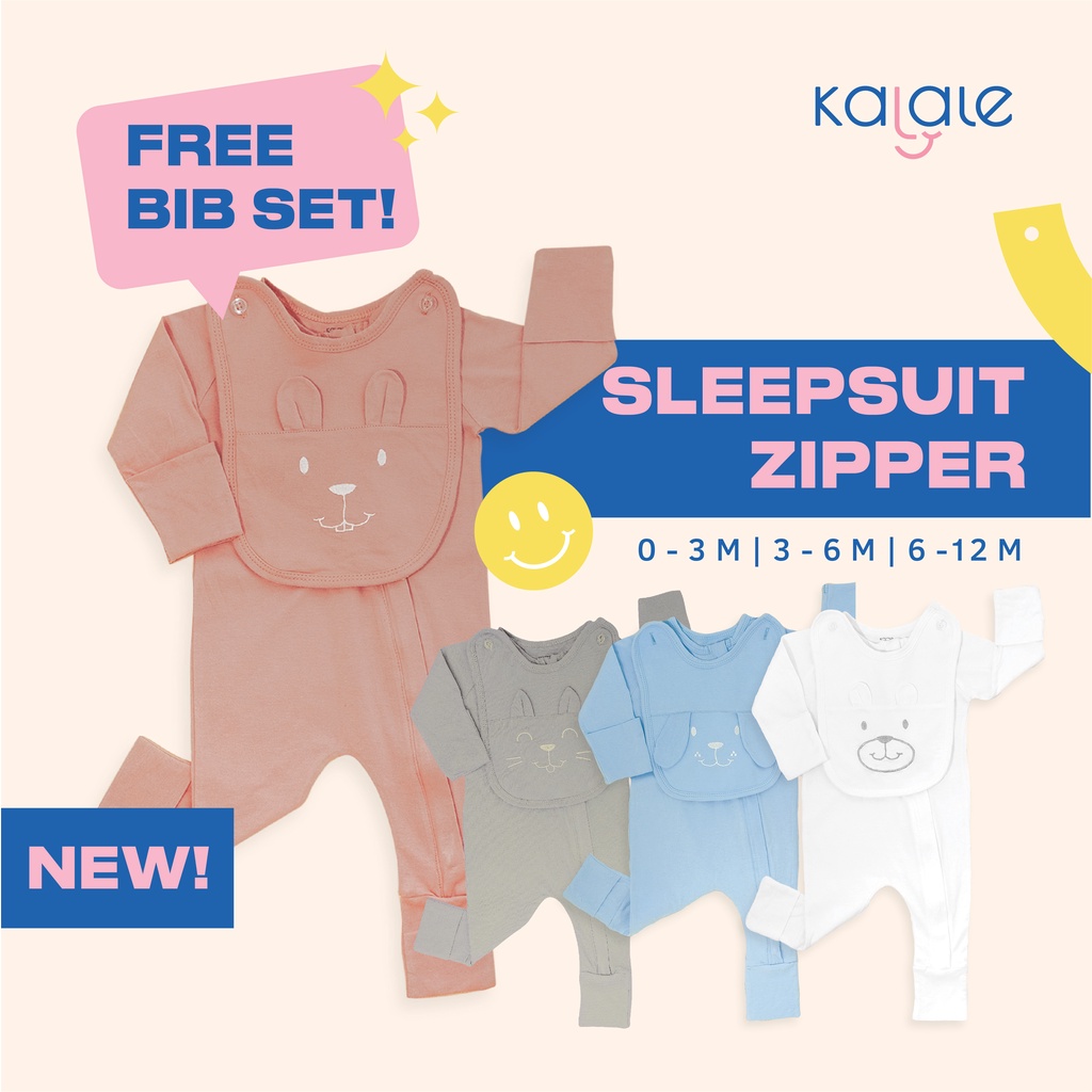 BABY SLEEPSUIT BIB SET (BAJU TIDUR PIYAMA BAYI) - PAKAIAN ANAK KALALE NATURAL BAMBOO COTTON