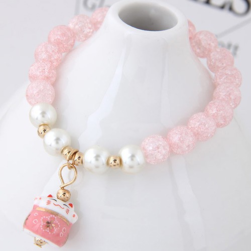 LRC Gelang Tangan Sweet Cat Shape Pendant Decorated Beads Bracelet