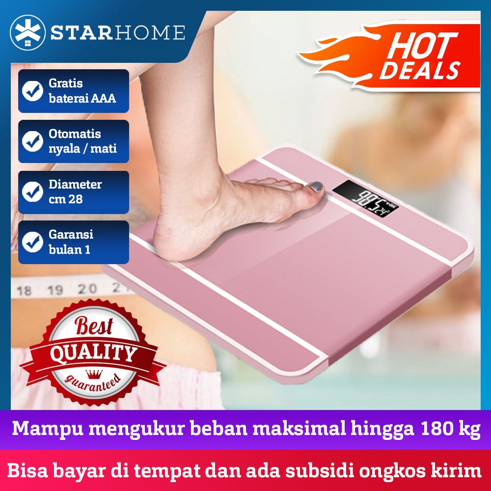 StarHome Timbangan Badan Digital Kaca Kotak 28 cm - Timbangan Digital - Digital Weight Scale