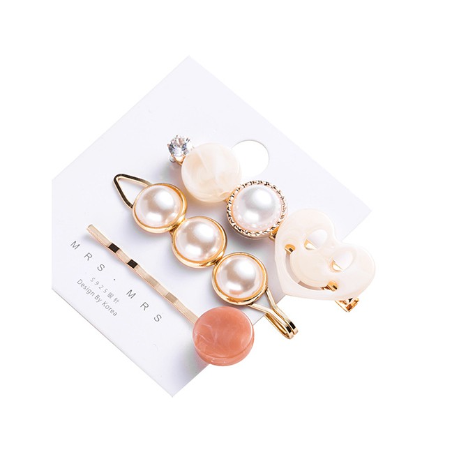 LRC Jepit Rambut Fashion Geometric Acrylic Pearl Hair Clip Set F5159X