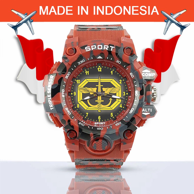 {Istimewa} Jam Tangan LOGO KOPASUS -Merah Army Water Resistant