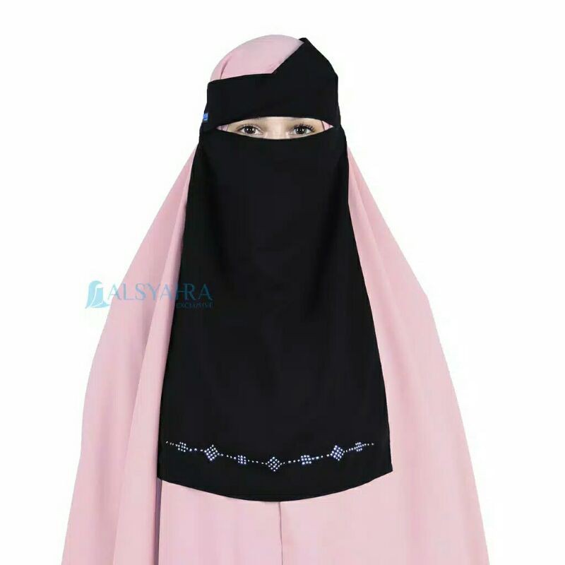 Niqab Poni Alhajr Sifon Silk Jetblack Alsyahra Exclusive