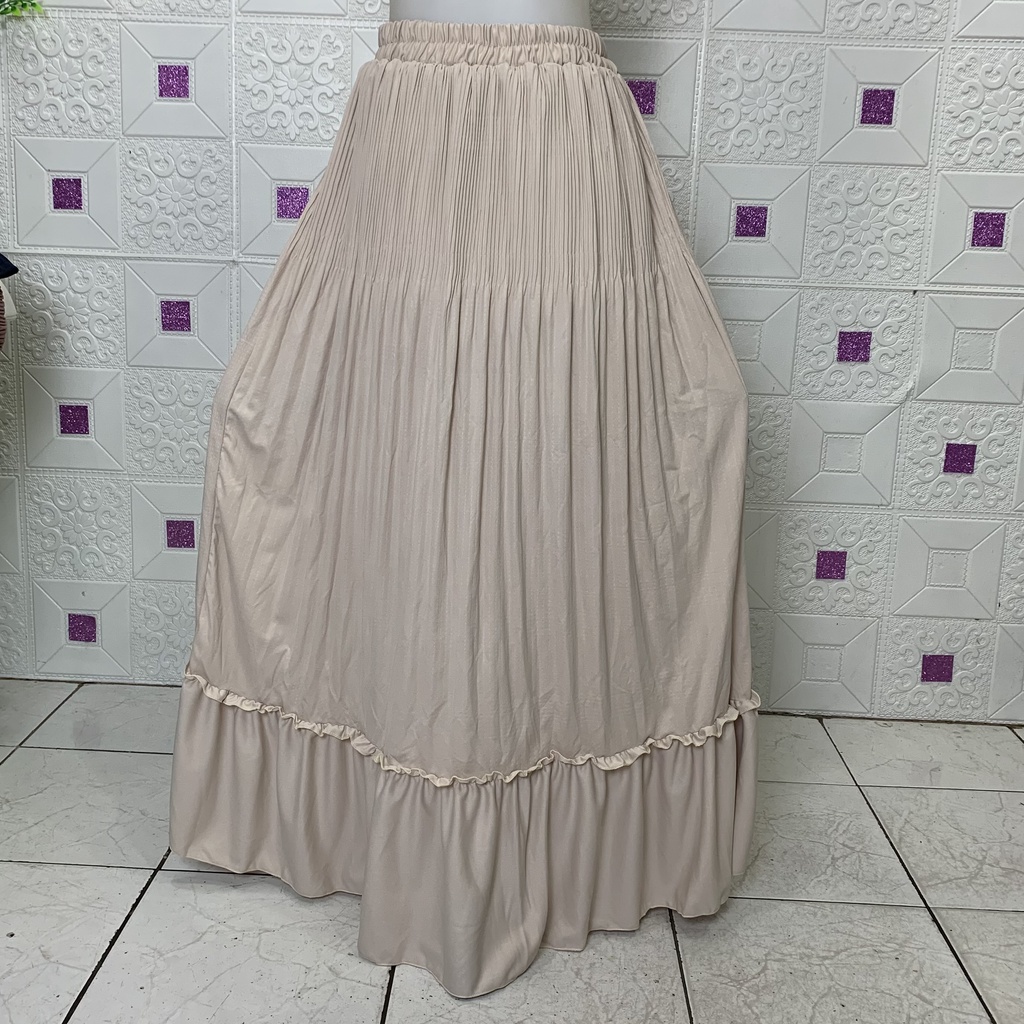 Rok panjang Plisket Lidi Cabang Rok muslim/Mayung/Payung Longgar/jumbo Bawahan Terbaru Termurah Terlaris-Crem