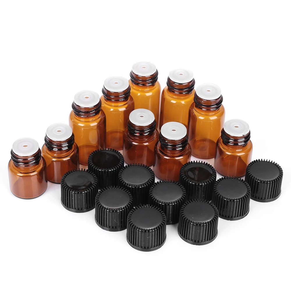 1/2/3ml Mini Travel Empty Amber Essential Oil Glass Bottle / Perfume Sample Test Brown Bottle / Refillable Seal Quid Container 1Pc