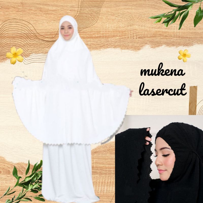 Mukena lasercur rayon crinkle uragiru/Mukena Jumbo Hitam Black Putih Broken White Adem Travel Cantik