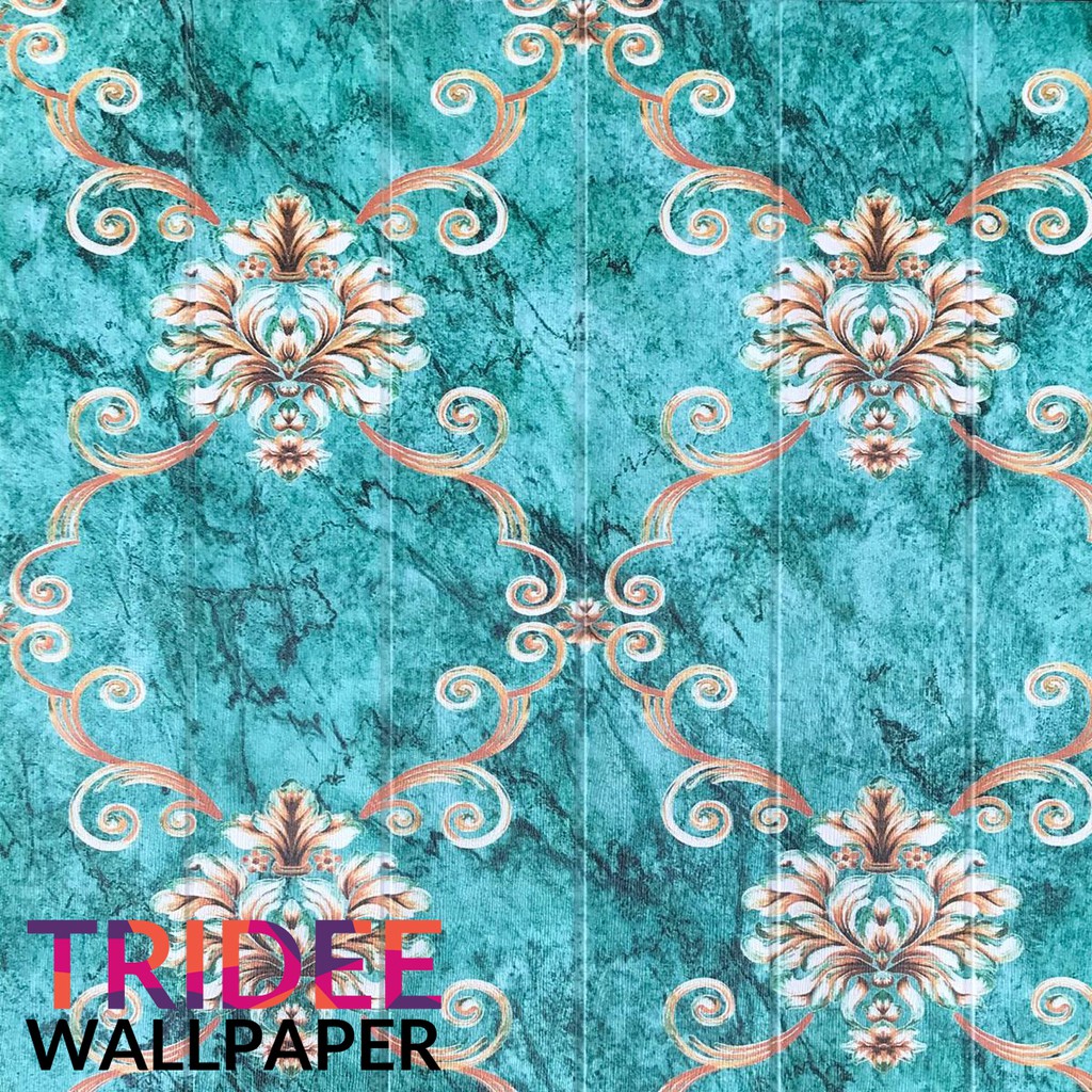 Wallpaper Foam 3D Motif Damask hijau biru|TRIDEE DAMASK GREEN BLUE