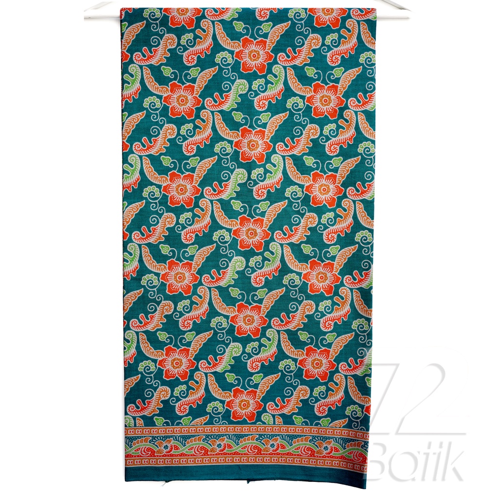 BAHAN BATIK PREMIUM Katun Motif Kembang Warna Hijau Orange Oranye 722649 Cap 72 Jarik Jarit Samping Kebat Panjang Batik Katun Modern Premium Bahan Seragam Batik Pernikahan Kantor Keluarga Murah Kamen Jadi Batik Bali Lembaran