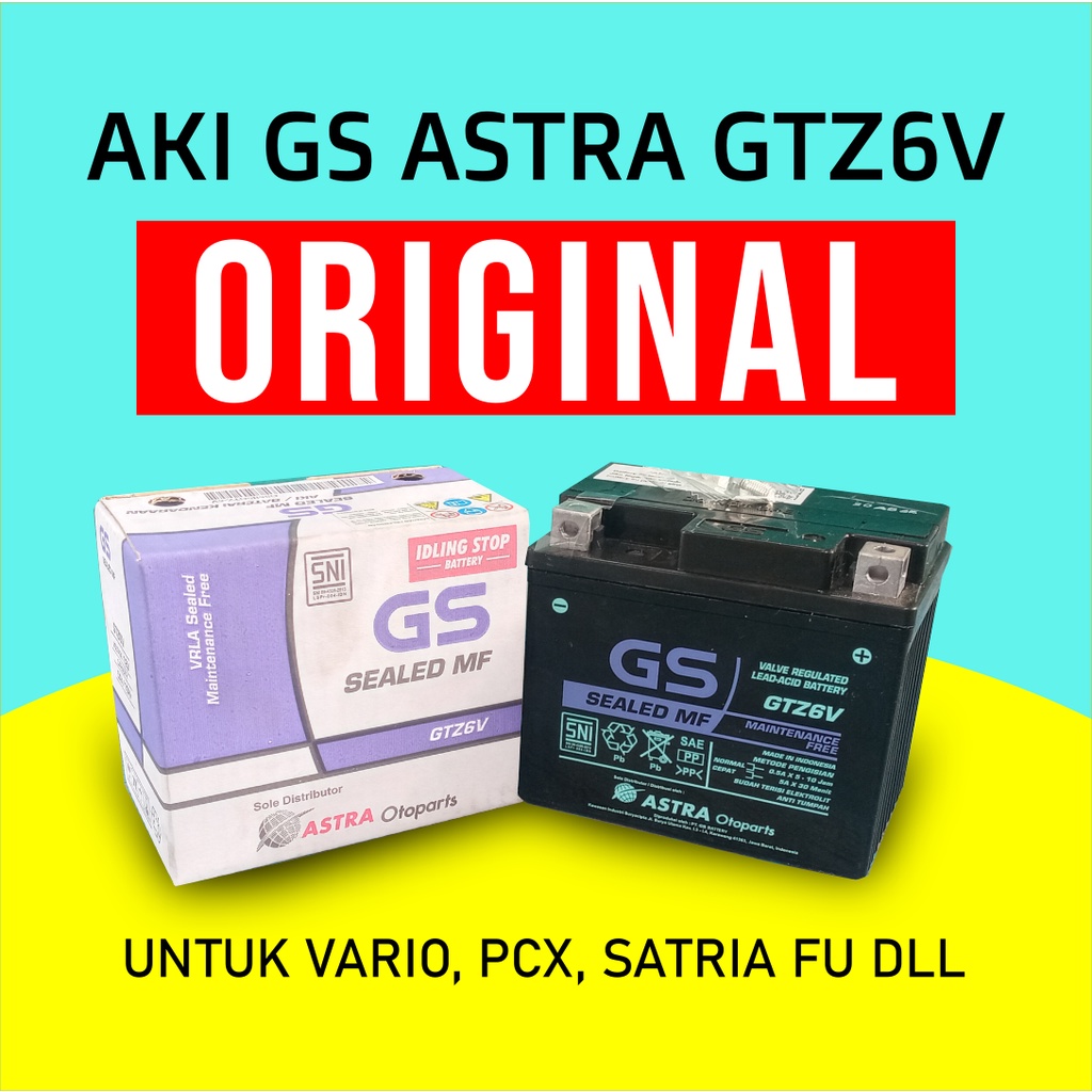 Aki Motor Vario 125 150 110 ORIGINAL GS Astra GTZ6V 12V 5Ah Battery Accu Kering Sealed MF Untuk Motor Vario PCX Satria FU