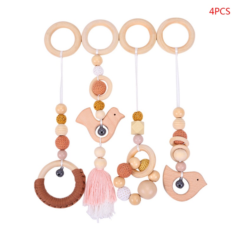 Mary 4pcs / Set Mainan Teether Ring Kayu Gantung Stroller Bayi