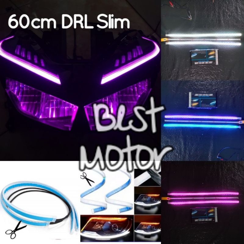 LAMPU ALIS LED SLIM (1PCS) DRL MOBIL FLEKSIBEL WATERPROOF 60CM 2WARNA RUNNING HEADLAMP MOTOR DAN MOBIL