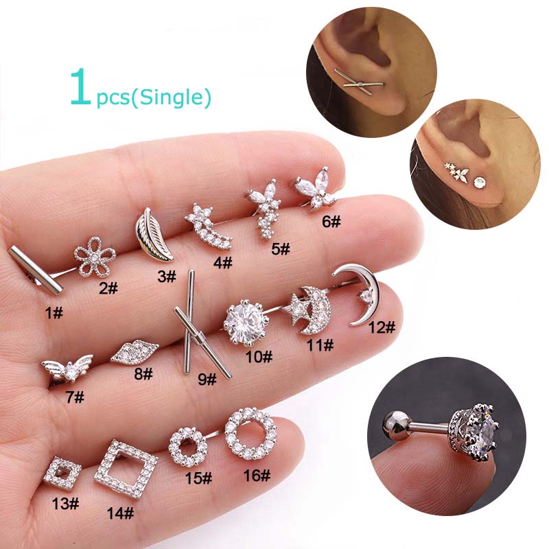 1piece Zircon Stainless Steel Ear Helix Cartilage Earring Stud Body Piercing