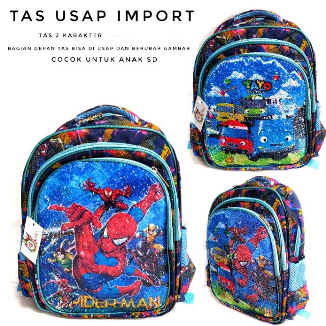 TAS ANAK COWO KARAKTER SEQUIN / USAP UNTUK PAUD - TK