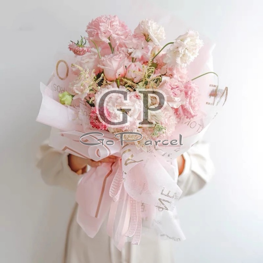 ( 5 Lembar ) TRANSLUCENT GOLD FRAME - FLOWER WRAPPING PAPER PLASTIC CELLOPHANE GOLD LINE MATTE