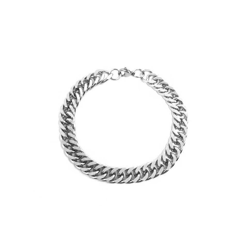 Korean fashion trend thick wide flat men and women silver all-match titanium steel chain bracelet 210818