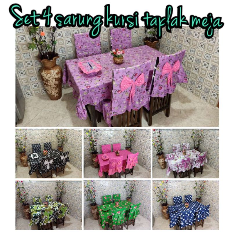 SET 4 SARUNG KURSI/SET SARUNG KURSI TAPLAK MEJA MAKAN MURAH