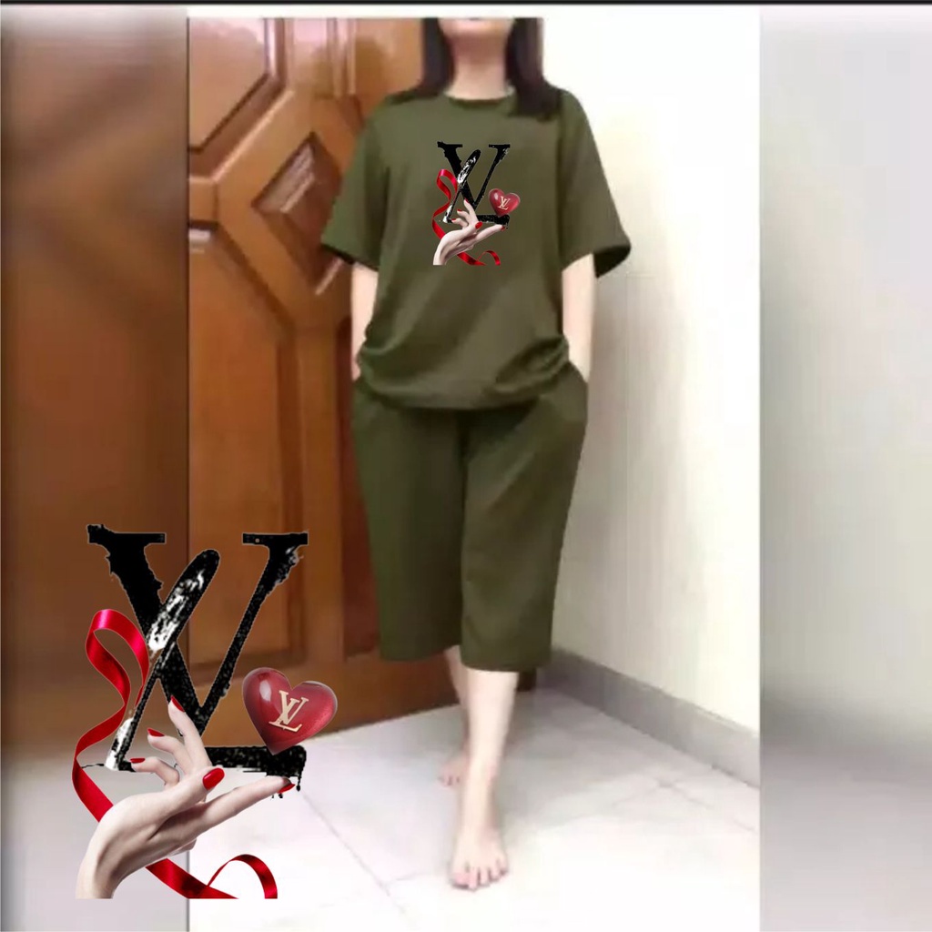 Setelan JUMBO Kulot Wanita Atasan Big Size LD 120 Motif Hand Love