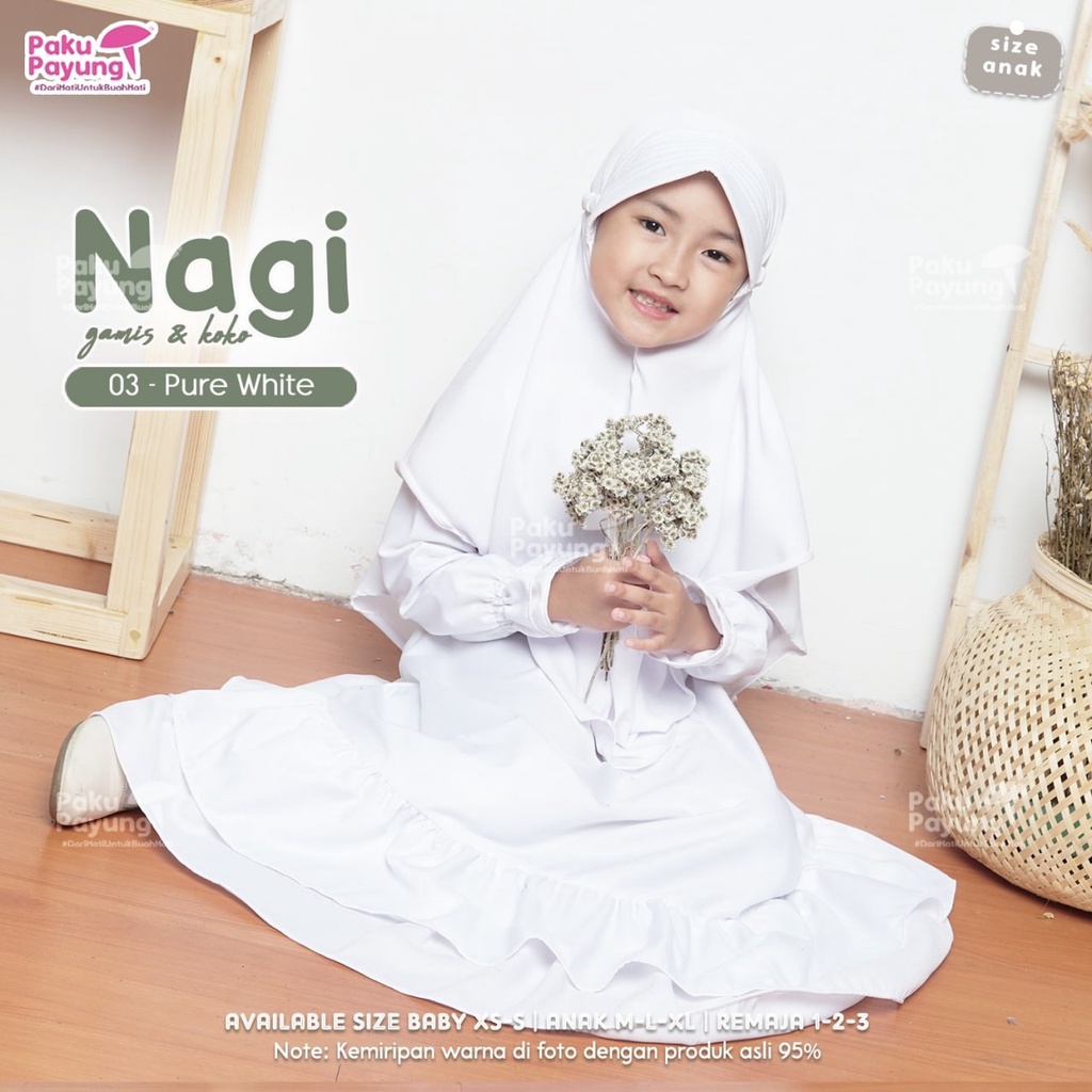 Paku Payung Gamis Anak  Gamis Putih Gamis Anak Perempuan Baju Muslim Anak Perempuan Nagi Series Gami