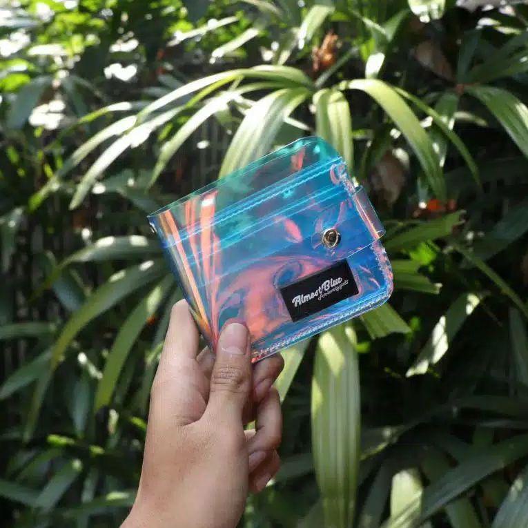 {GW.19Au22ᴰ} Dompet lipat koin pvc transparan hologram rainbow korea lucu kpop