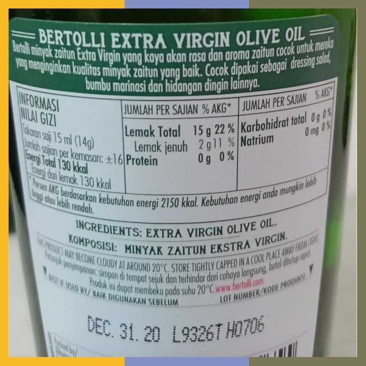 

Bertolli Extra Virgin Olive Oil / Minyak Zaitun Murni 250 Ml Best Sell