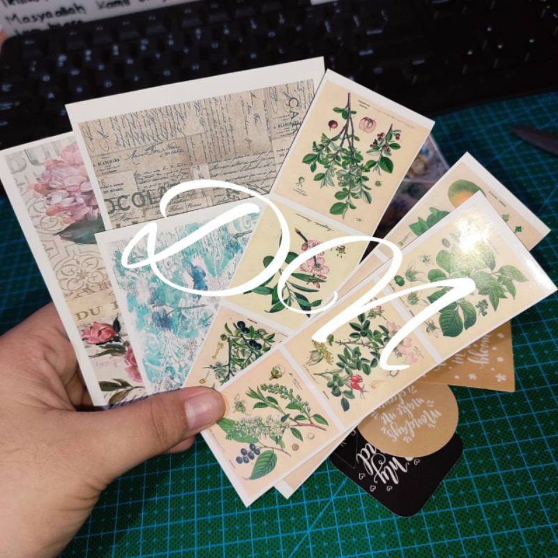 

Stiker kertas stiker jurnal vintage 15pcs sticker kertas glossy kreasi jurnal