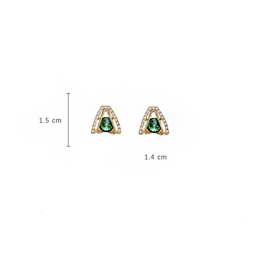 Mxbeauty Anting Kristal Hijau Manis Wanita Anting Pejantan Geometri Segitiga Anting Emas Anting Perempuan Mengkilap