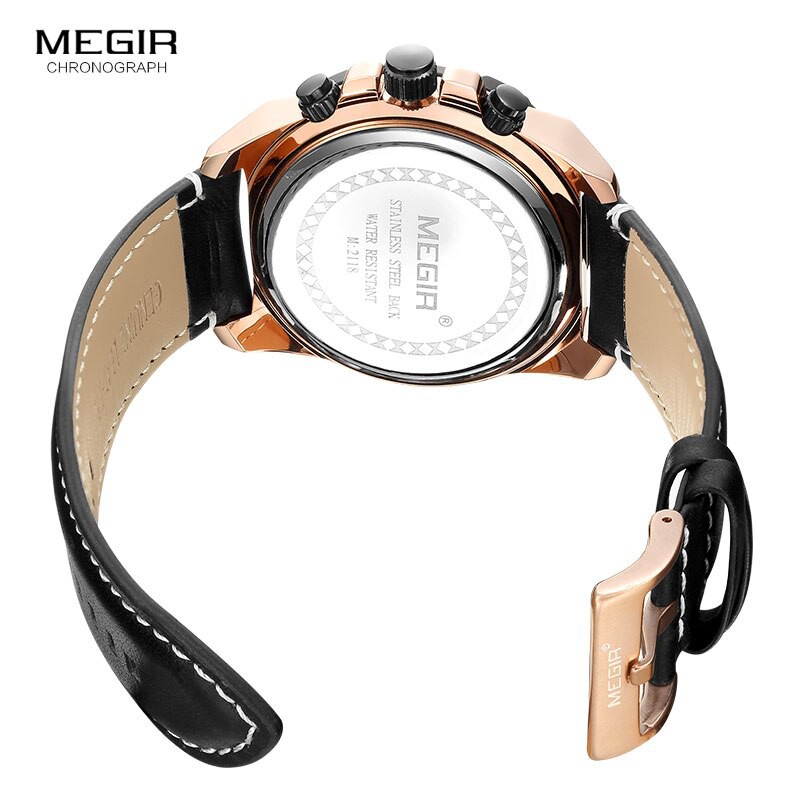 MEGIR 2118 Jam Tangan Pria Analog Chronograph Tali Kulit Luminous WATCHKITE WKOS