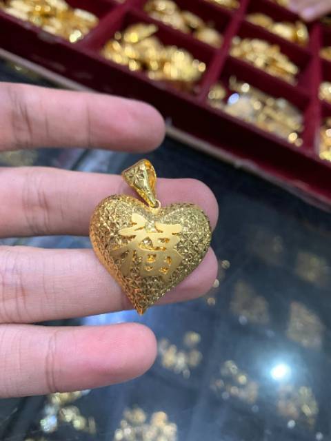 Liontin kalung anak dan dewasa emas asli kadar 700 70% 16k 22 surabaya fu hok hoki love hati bulat