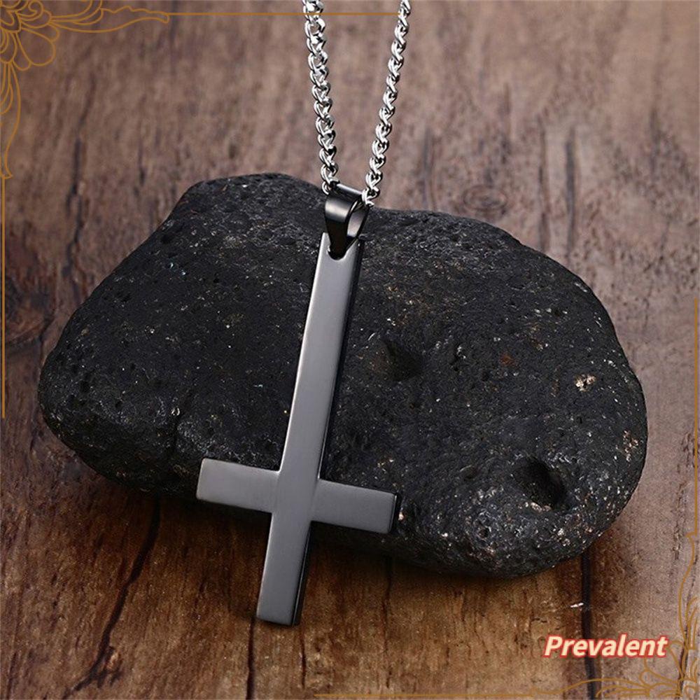 Kalung Rantai Liontin Salib Warna Hitam / Silver Untuk Wanita