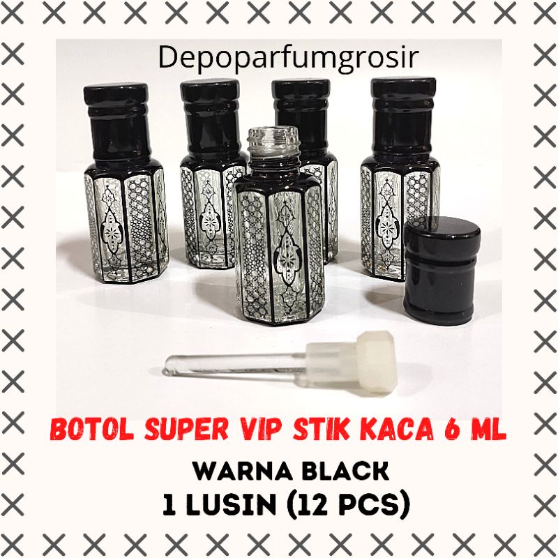 BOTOL PARFUM TOLA BATIK PRINTING SUPER VIP STICK KACA BLACK 6 ML 12 PCS lusinan