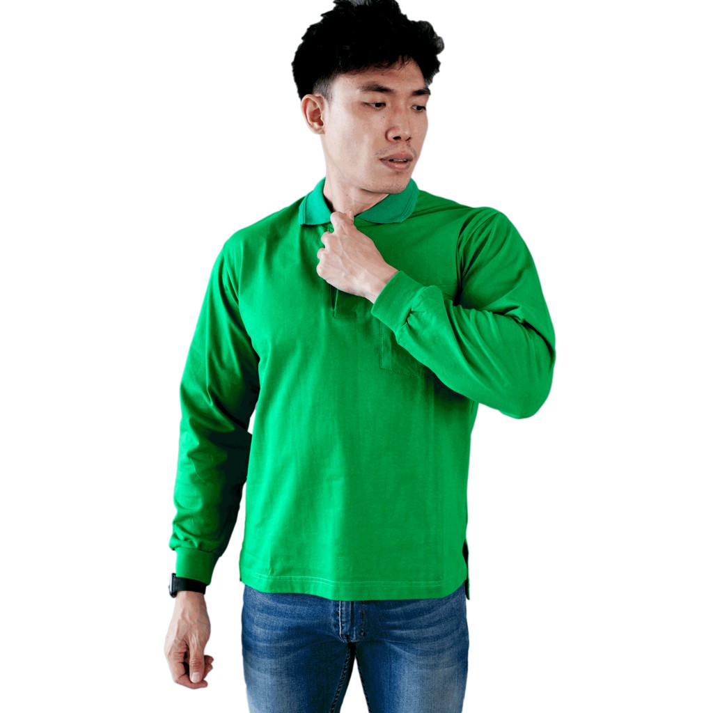 HAMANN Kaos Polo Lengan Panjang Combed 24s Hijau Fuji