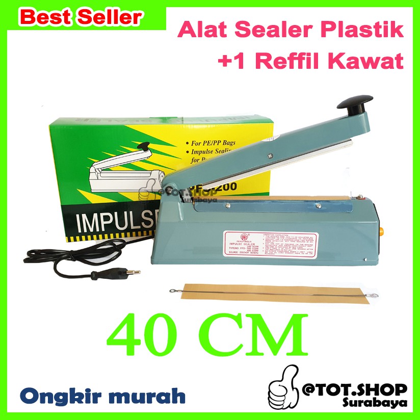 + 1 Reffil Kawat, Impluse Sealer 400, LAS PLASTIK DENGAN UKURAN 40 CM, Mesin Press Plastik (JAPAN)