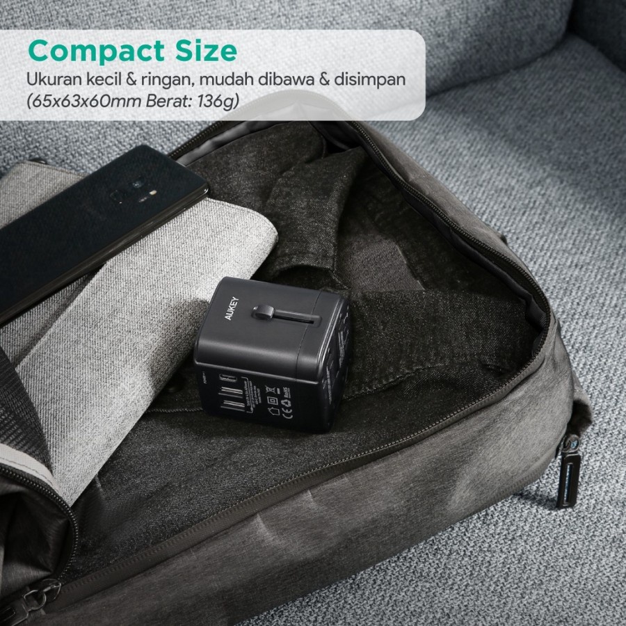 Aukey Adapter Universal PA-TA01 with Type C + USB Port - SKU : 501426 - Garansi Resmi 2 Tahun