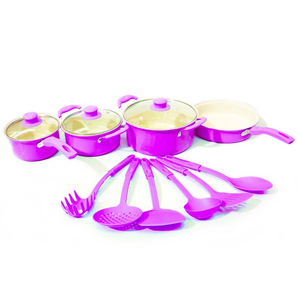 Panci Set Warna isi 13 pcs  Marbel Non-Stick Multifungsi CY-13 - Merah