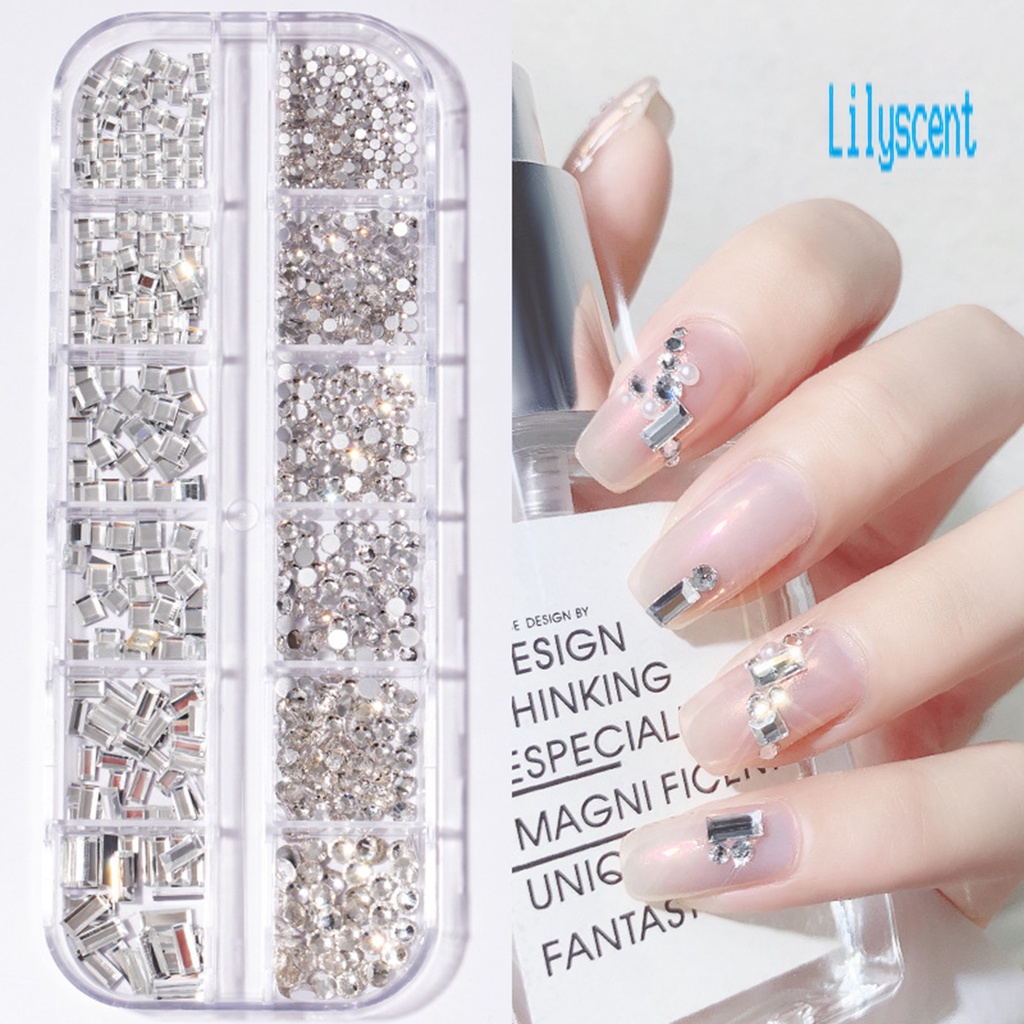 Lily 12 Sekat / Kotak Berlian Imitasi Glitter 3D Untuk Dekorasi Nail Art / Manicure DIY
