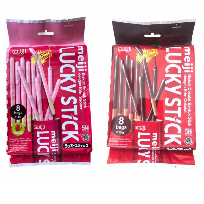 

Meiji Lucky Stick Coklat / Strawberry 1bungkus isi 8bags