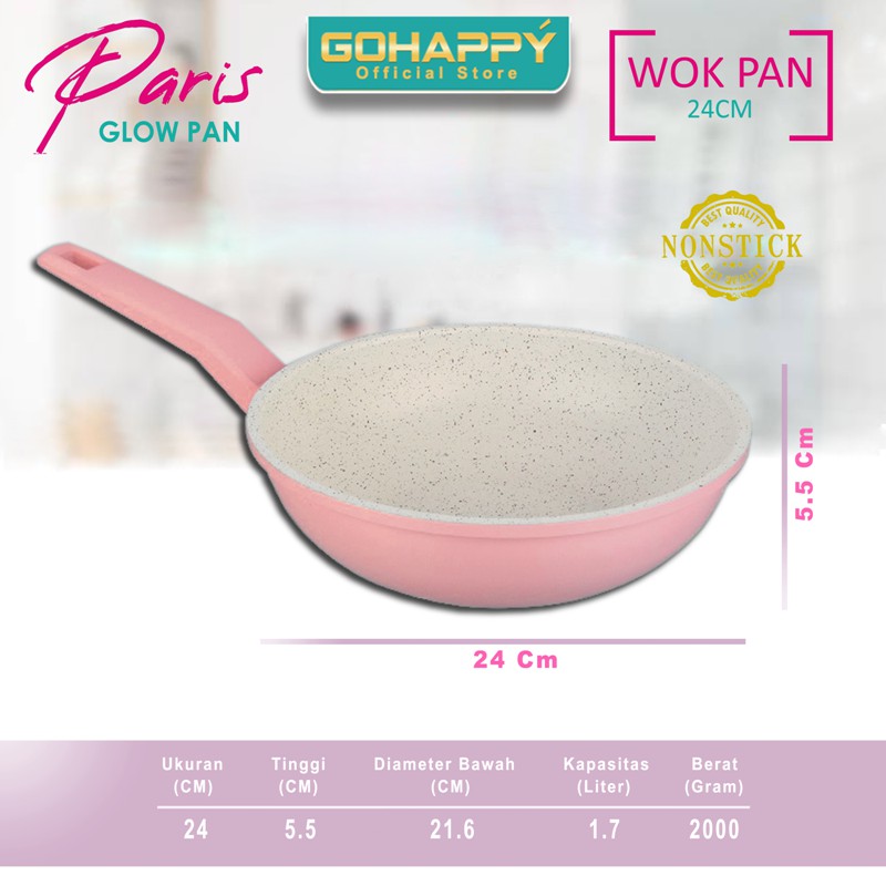 Panci PARIS STIR WOK PAN Bestseller - Wajan glowpan Marble diatas teflon - GOHAPPY GHP10